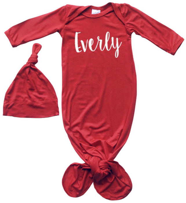 Personalized Knotted Gown with Lush Font  Matching Knotted Hat