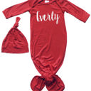 3M Red Personalized Knotted Gown with Lush Font  Matching Knotted Hat