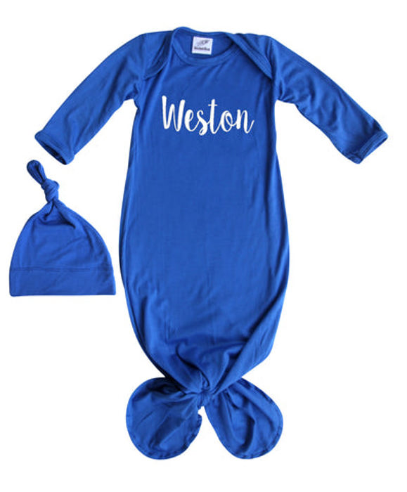 Personalized Knotted Gown with Lush Font  Matching Knotted Hat