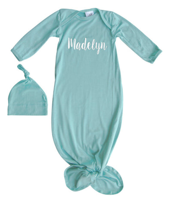 Personalized Knotted Gown with Lush Font  Matching Knotted Hat