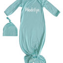 Newborn Seafoam Personalized Knotted Gown with Lush Font  Matching Knotted Hat