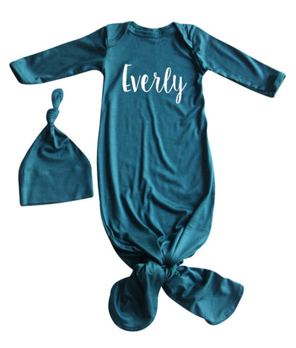 Personalized Knotted Gown with Lush Font  Matching Knotted Hat
