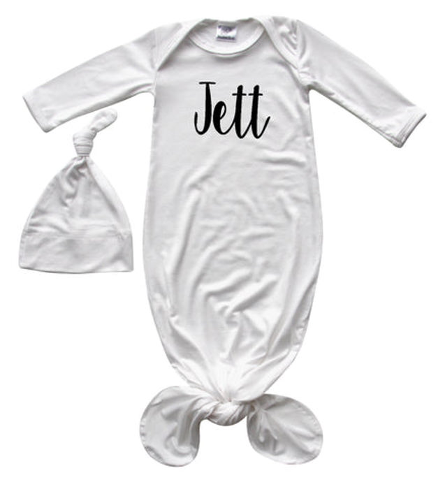Personalized Knotted Gown with Lush Font  Matching Knotted Hat