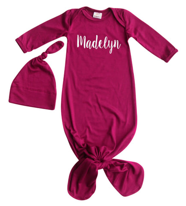 Personalized Knotted Gown with Lush Font  Matching Knotted Hat