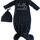 3M Black Hello World Silky Knotted Baby Gown with Matching Knotted Hat