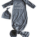 3M Dark Heather Gray Hello World Silky Knotted Baby Gown with Matching Knotted Hat