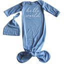 3M Light Blue Hello World Silky Knotted Baby Gown with Matching Knotted Hat
