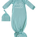 Newborn Seafoam Hello World Silky Knotted Baby Gown with Matching Knotted Hat