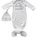 3M Off White Hello World Silky Knotted Baby Gown with Matching Knotted Hat