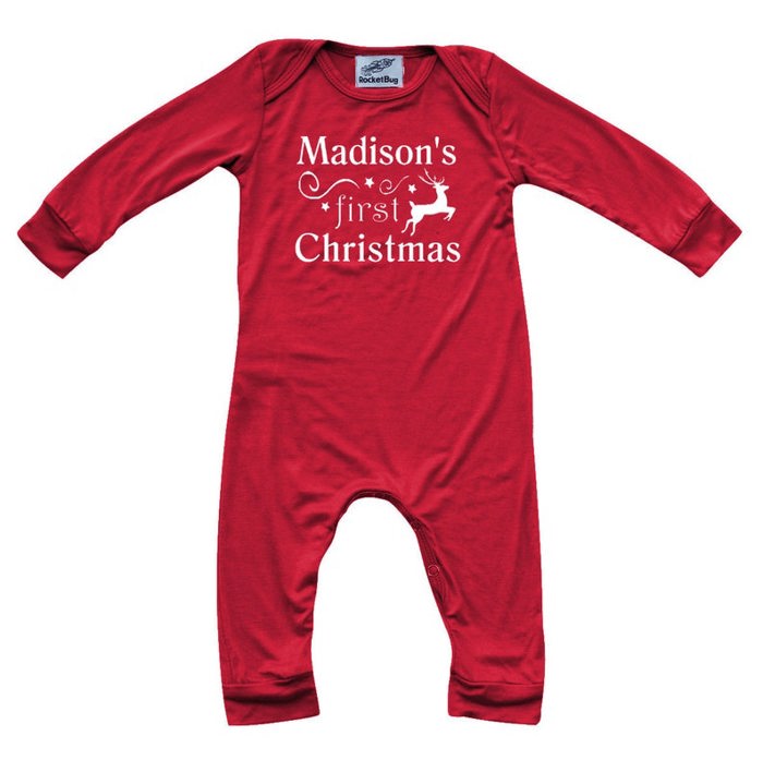 Personalized First Christmas Long Sleeve Baby Romper