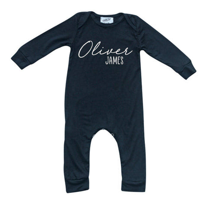 Personalized First  Middle Name Silky Baby Long Sleeve Romper