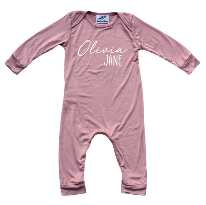 Personalized First  Middle Name Silky Baby Long Sleeve Romper
