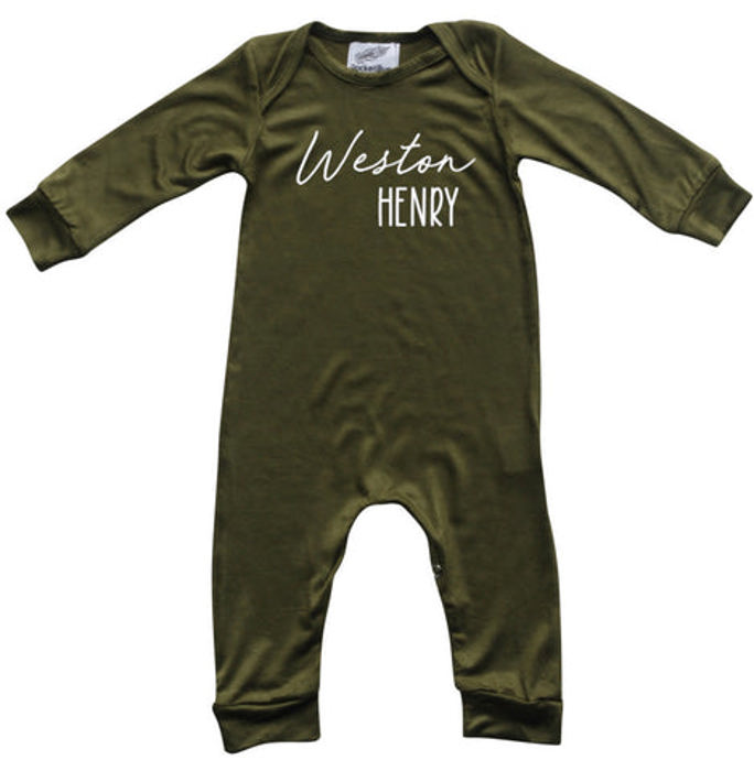 Personalized First  Middle Name Silky Baby Long Sleeve Romper