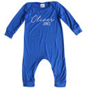 24M Royal Blue Personalized First  Middle Name Silky Baby Long Sleeve Romper