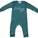 3M Midnight Teal Personalized First  Middle Name Silky Baby Long Sleeve Romper