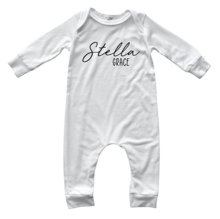 Personalized First  Middle Name Silky Baby Long Sleeve Romper