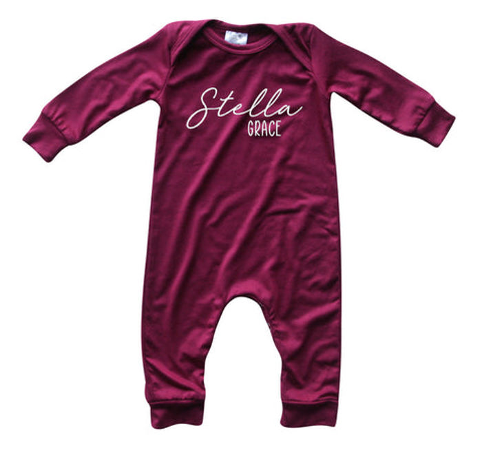 Personalized First  Middle Name Silky Baby Long Sleeve Romper