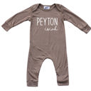 6M Light Heather Brown Personalized Mod First  Middle Name Silky Baby Long Sleeve Romper