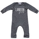 18M Dark Heather Gray Personalized Mod First  Middle Name Silky Baby Long Sleeve Romper