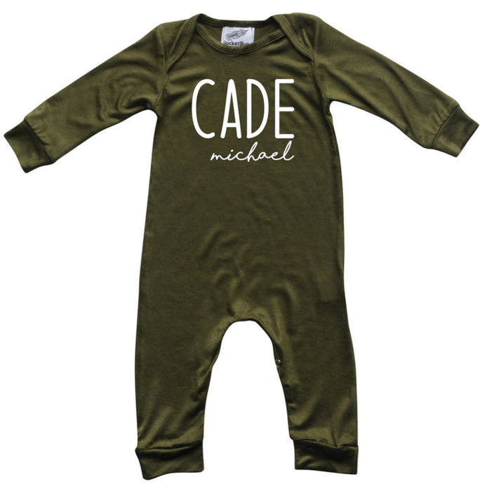 Personalized Mod First  Middle Name Silky Baby Long Sleeve Romper
