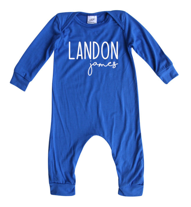 Personalized Mod First  Middle Name Silky Baby Long Sleeve Romper