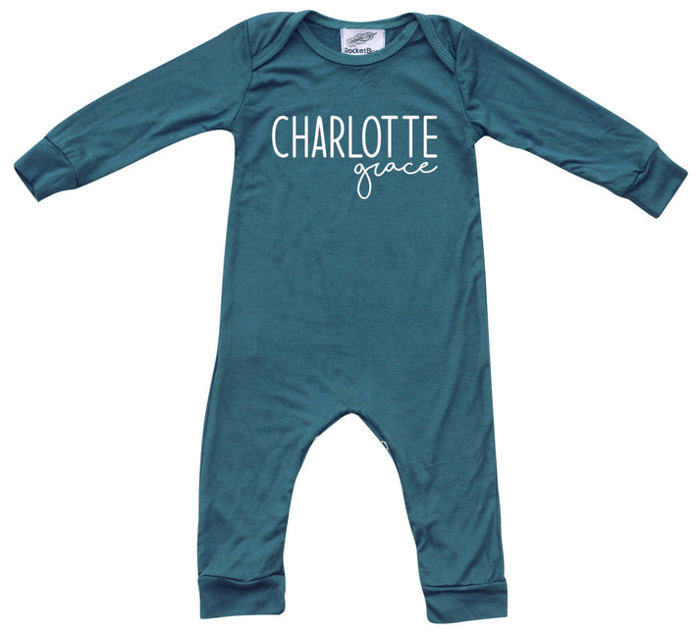 Personalized Mod First  Middle Name Silky Baby Long Sleeve Romper