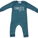 6M Midnight Teal Personalized Mod First  Middle Name Silky Baby Long Sleeve Romper