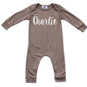 24M Light Heather Brown Personalized Silky Long Sleeve Baby Romper for Boys and Girls with Lush Font
