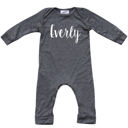 12M Dark Heather Gray Personalized Silky Long Sleeve Baby Romper for Boys and Girls with Lush Font