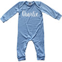 12M Light Blue Personalized Silky Long Sleeve Baby Romper for Boys and Girls with Lush Font