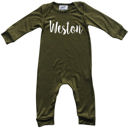 24M Olive Personalized Silky Long Sleeve Baby Romper for Boys and Girls with Lush Font