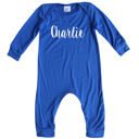 18M Royal Blue Personalized Silky Long Sleeve Baby Romper for Boys and Girls with Lush Font