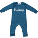 18M Midnight Teal Personalized Silky Long Sleeve Baby Romper for Boys and Girls with Lush Font