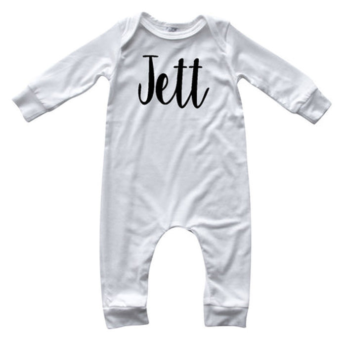 Personalized Silky Long Sleeve Baby Romper for Boys and Girls with Lush Font