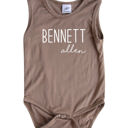 3M Light Heather Brown First  Middle Name Personalized (Modern Cursive) Sleeveless Bodysuit