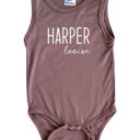 12M Dark Mauve First  Middle Name Personalized (Modern Cursive) Sleeveless Bodysuit