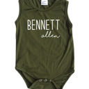 24M Olive First  Middle Name Personalized (Modern Cursive) Sleeveless Bodysuit