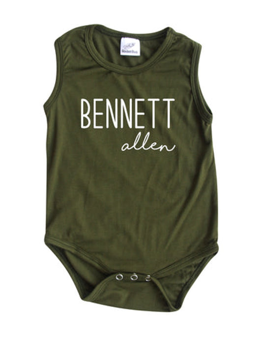 First  Middle Name Personalized (Modern Cursive) Sleeveless Bodysuit