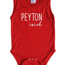 3M Red First  Middle Name Personalized (Modern Cursive) Sleeveless Bodysuit