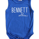 18M Royal Blue First  Middle Name Personalized (Modern Cursive) Sleeveless Bodysuit