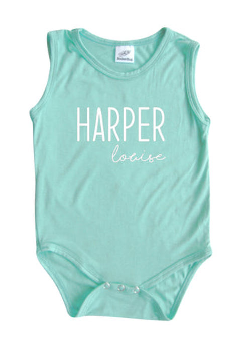 First  Middle Name Personalized (Modern Cursive) Sleeveless Bodysuit