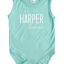 6M Seafoam First  Middle Name Personalized (Modern Cursive) Sleeveless Bodysuit