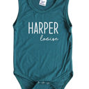 6M Midnight Teal First  Middle Name Personalized (Modern Cursive) Sleeveless Bodysuit