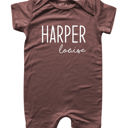 12M Dark Mauve First  Middle Name Personalized (Modern Cursive) Shorts Romper