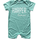 6M Seafoam First  Middle Name Personalized (Modern Cursive) Shorts Romper