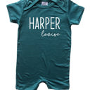 12M Midnight Teal First  Middle Name Personalized (Modern Cursive) Shorts Romper