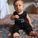 6M Black First  Middle Name Personalized Custom Silky Sleeveless Baby Romper for Boys and Girls