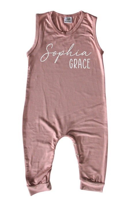 First  Middle Name Personalized Custom Silky Sleeveless Baby Romper for Boys and Girls