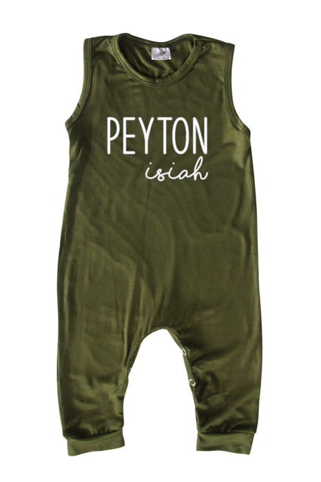 First  Middle Name Personalized (Modern Cursive) Custom Silky Sleeveless Baby Romper for Boys and Girls