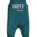 18M Midnight Teal First  Middle Name Personalized (Modern Cursive) Custom Silky Sleeveless Baby Romper for Boys and Girls